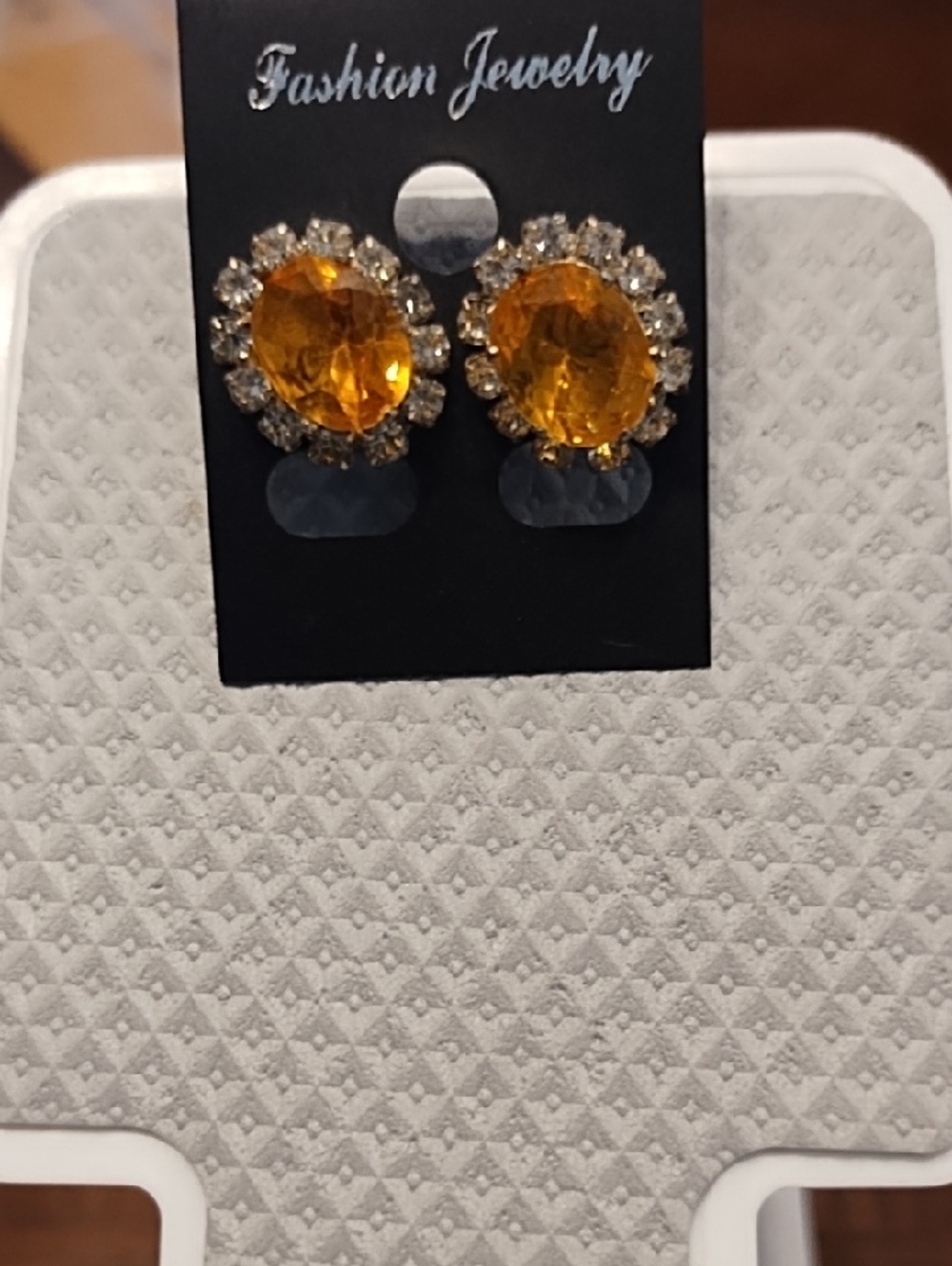 Fashion Jewelry Gold-Tone Amber Oval Halo Earrings